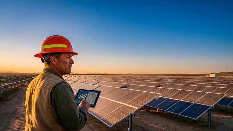ai généré, panneaux solaires, énergie renouvelable, la technologie, durabilité, ingénieur, ferme solaire, énergie propre, environnement de travail, tablette, changement climatique, respectueux de l'environnement, efficacité énergétique, extérieur, industrie, hi tech, technologie énergétique, assistant, dispositif électronique, numérisation