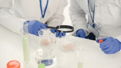 Des chercheurs en blouses de laboratoire examinant des échantillons et menant des expériences avec des tubes à essai et des boîtes de Petri.