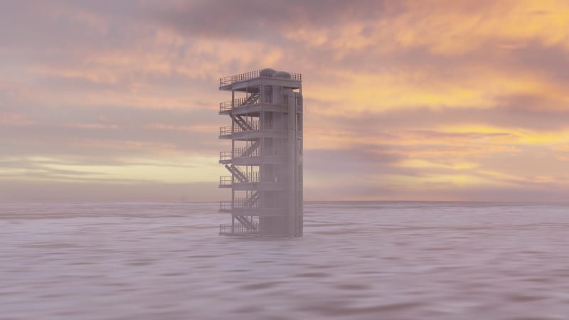 lever du soleil, imeuble, nature, tôt le matin, science-fiction, des nuages, cgi, rendu 3d, maquette 3d, le coucher du soleil