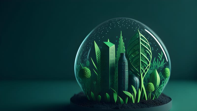 papier découpé, vert, ville, éco, environnement, écologie, nature, concept, arbre, énergie, urbain, imeuble, durable, moderne, planète, global, construction, futuriste, avenir, amical, l'architecture, gratte-ciel, environnemental, terre, plantes