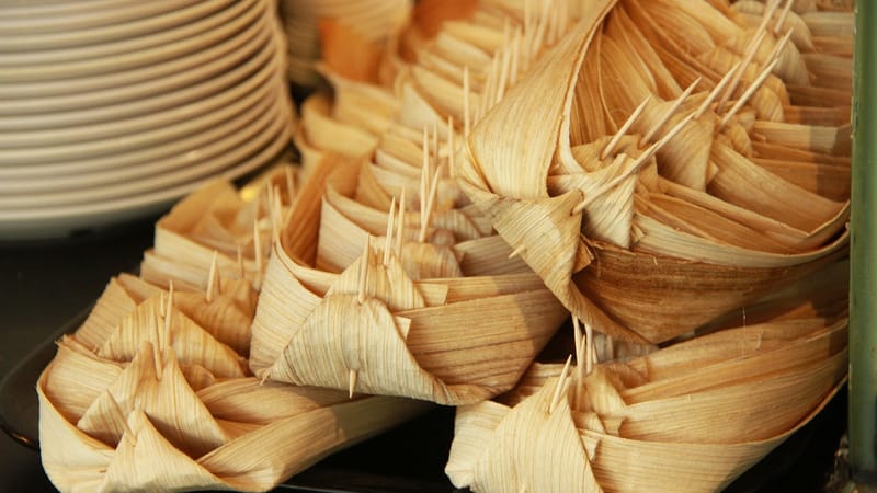 singapour, aire de restauration, emballage de gâteau, restauration, bambou, décoration, brun gâteau
