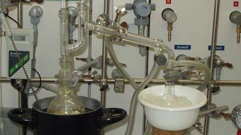encore, distiller, chimie, laboratoire, piston, synthèse