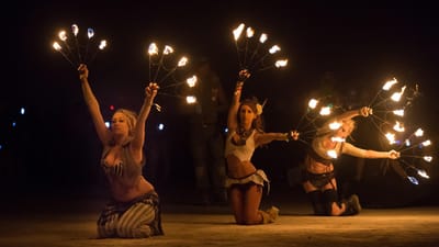 artistes, danseur de feu, feu, artistique, femme, danseur, chaud, feu marron
