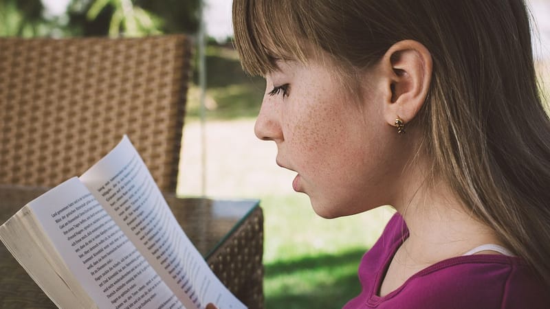 lis, fille, matériel de lecture, apprendre, enfant, se concentrer, imaginer, école, le cours, tâche, un livre, gens, femme, adulte, a