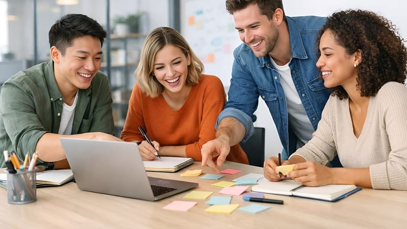 collaboration, brainstorming, travail d'équipe, créatif, bureau moderne, réunion, communication, projets, planification, innovation, succès, startup, bureau, motivation, professionnel, équipe, entreprise, idées, groupe de personnes, environnement professionnel
