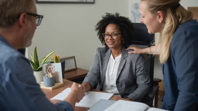 entreprise, bureau, rencontre, collaboration, travail en équipe, professionnels, discussion, une entente, partenariat, consultation, conseils, support, la diversité, inclusion, les femmes d'affaires, hommes d'affaires, lieu de travail, stratégie, planification, formalités administratives, souriant, content, entrevue, ai généré