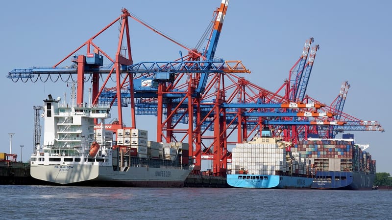 port, hambourg, bateau, transport, logistique, chargement, récipient, commerce, grue, jetée