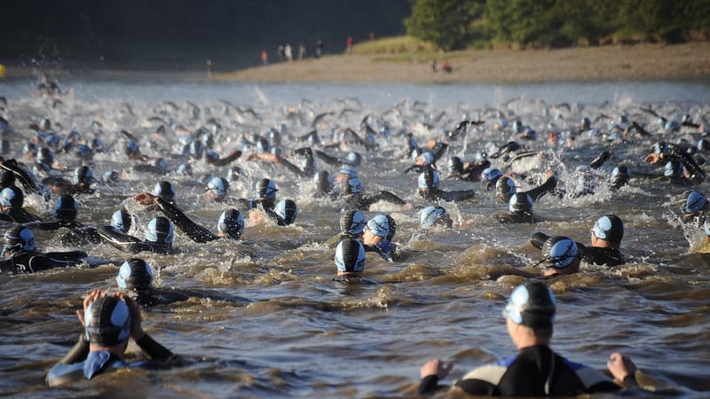 nage en eau libre, nature, la masse de natation, homme de fer, la natation, lac, triathlon, course