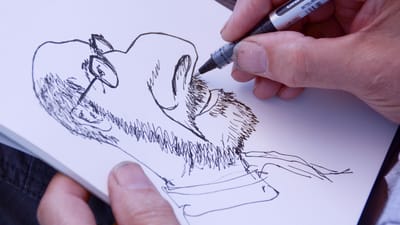 dessin, un dessinateur, plume et à l'encre de dessin, artiste, art, dessiner, homme