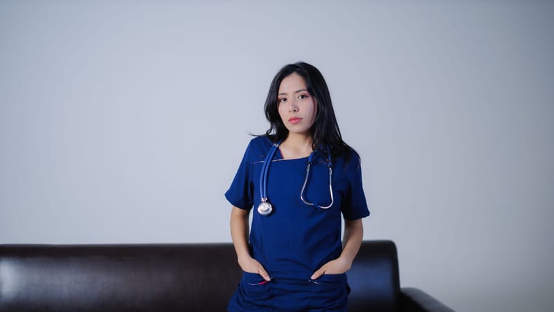 Une jeune infirmière se tient avec confiance à l'intérieur avec un stéthoscope, faisant preuve de professionnalisme et de soin.