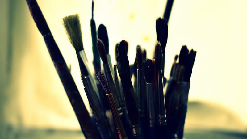 la peinture, outils, artiste, pinceau, cheveu, brosses, créatif, sale, utilisé, colorant, art