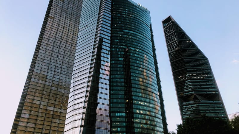 immeubles, grattes ciels, la finance, entreprise, ville, mexique, bleu des finances