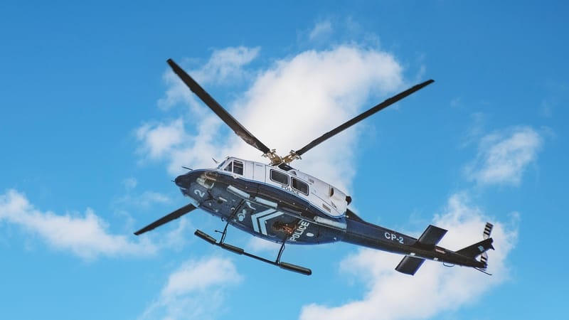 hélicoptère, en volant, nature, ciel, aviation, vol, police, opération, ciel bleu