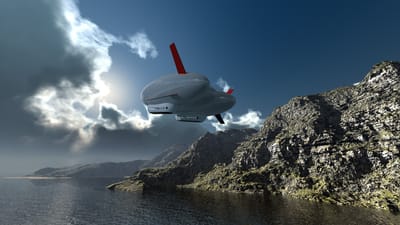 dirigeable, infographie, nature, 3d, oeuvre numérique, ciel dramatique, des nuages