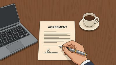 signer, signature, contrat, une entente, homme, main, personne, professionnel, homme d'affaire, l'écriture, de travail, faire des gestes, conclure une affaire, document, papier, portable, ordinateur, tasse à café, café, tasse, stylo, bureau, table, entreprise