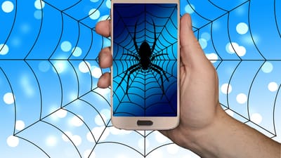 smartphone, main, web, toile d'araignée, araignée, l'internet, réseau, social, réseau social, logo, facebook, google, réseaux sociaux, la mise en réseau, des médias sociaux, cherche, pris, intoxiqué, dépendance
