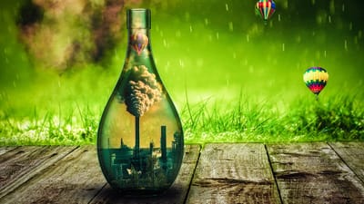 écologie, terre, vert, éco, monde, la responsabilité, ballons, bouteille, contamination, fumée