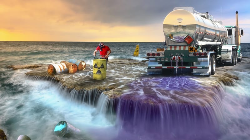 pollution, produits toxiques, environnement, mer, nature, déchet radioactif
