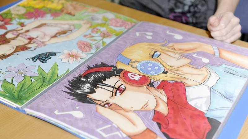manga, une bibliothèque, atelier, livre, dessin, anime, dessin animé