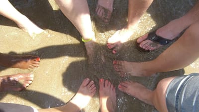 plage, plein, cercle, équipe, coordination, racisme, unité, brun de l'équipe, nature, brun cercle