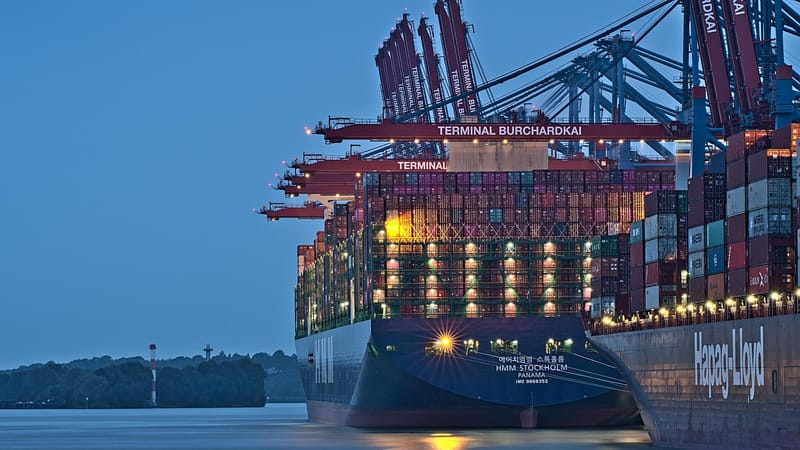port, bateau, l'eau, mer, grue, nature, cargaison, exportation, importer, charger, logistique, récipient