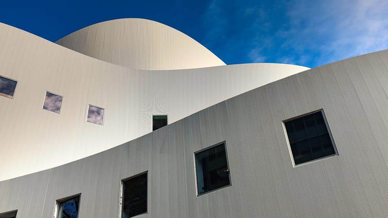 l'architecture, imeuble, façade, extérieur, bâtiment moderne, repère, bâtiment de théâtre, théâtre, düsseldorfer schauspielhaus, ville