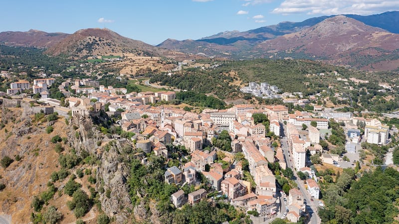Corte — Aerial view of Corte, Corsica, France (52723814411)
