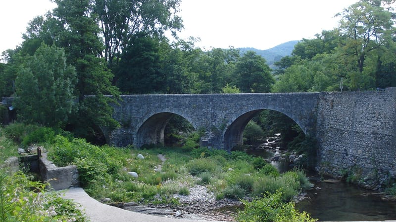 Le Vigan — Le Coudoulou à Avèze, vieux pont et bief-barrage