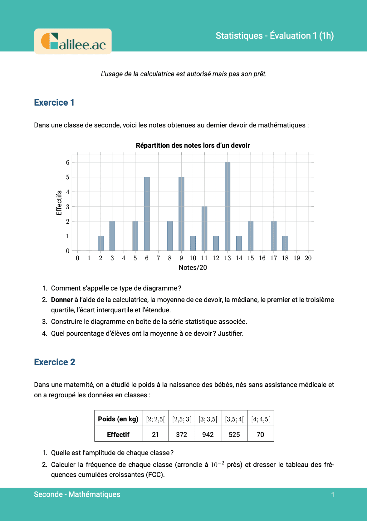 aperçu 1ere page evaluation seconde statistiques 1