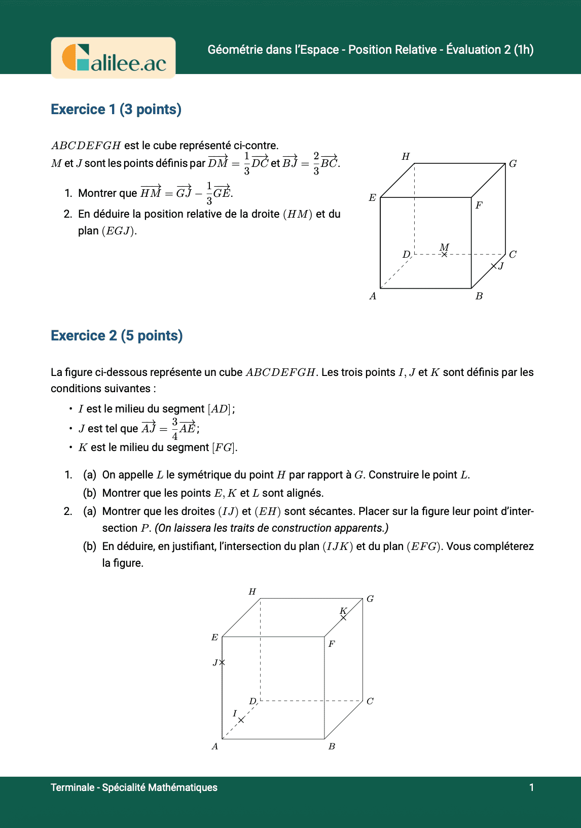 aperçu 1ere page evaluation geometrie espace vecteur droite plan 1