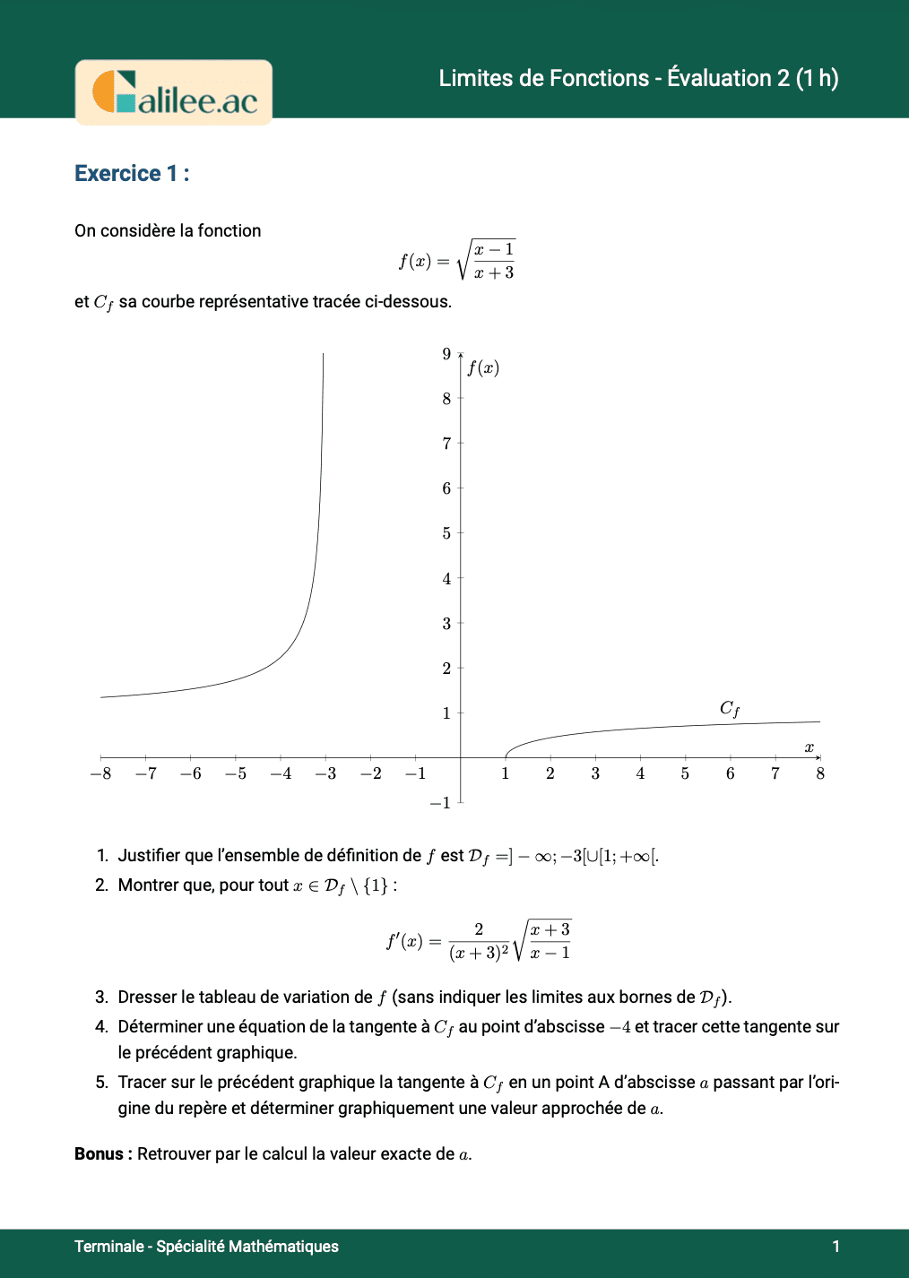 aperçu 1ere page evaluation tale limites de fonctions 2