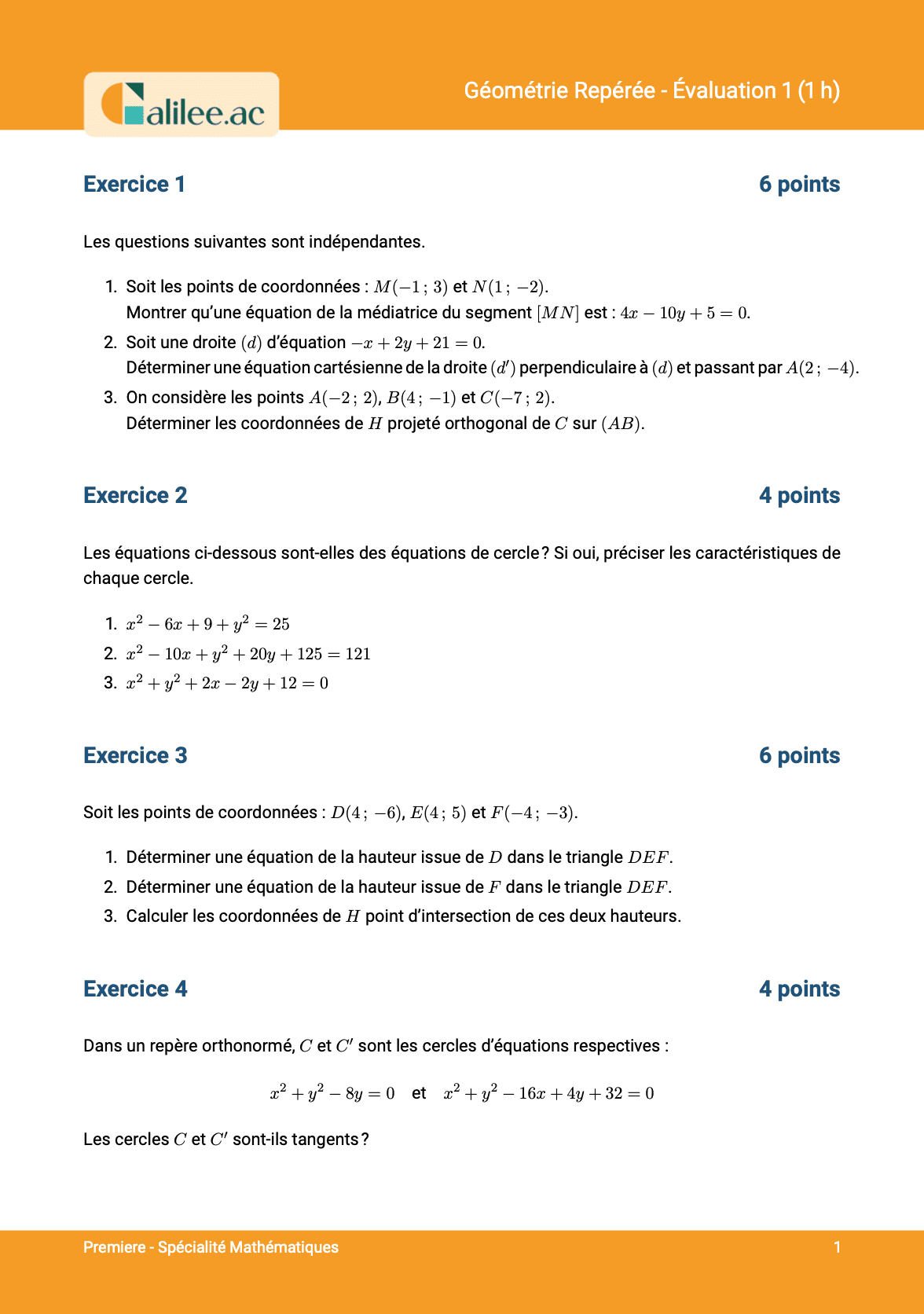 aperçu 1ere page evaluation premiere geometrie reperee 1