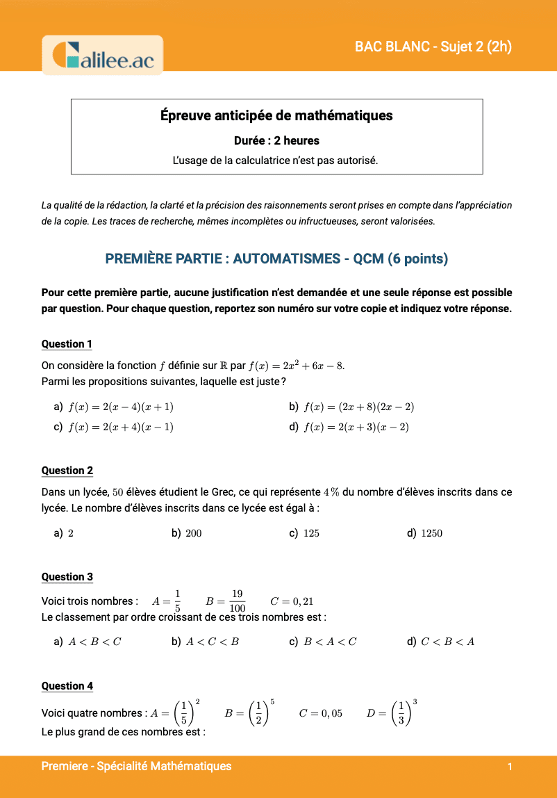 aperçu 1ere page evaluation 1ere bac blanc spé maths sujet 2