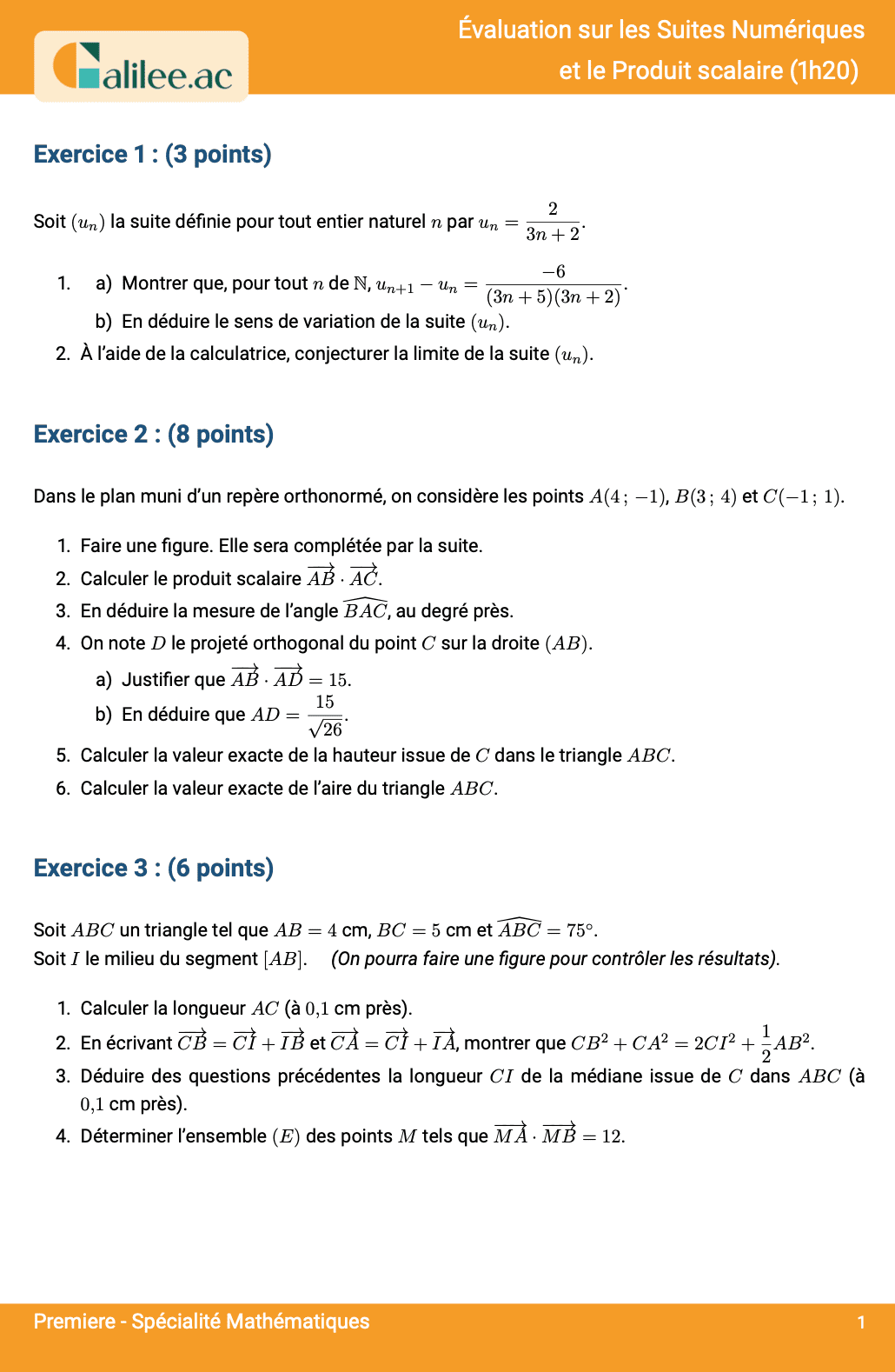 aperçu 1ere page evaluation 1ere produit scalaire suite numerique