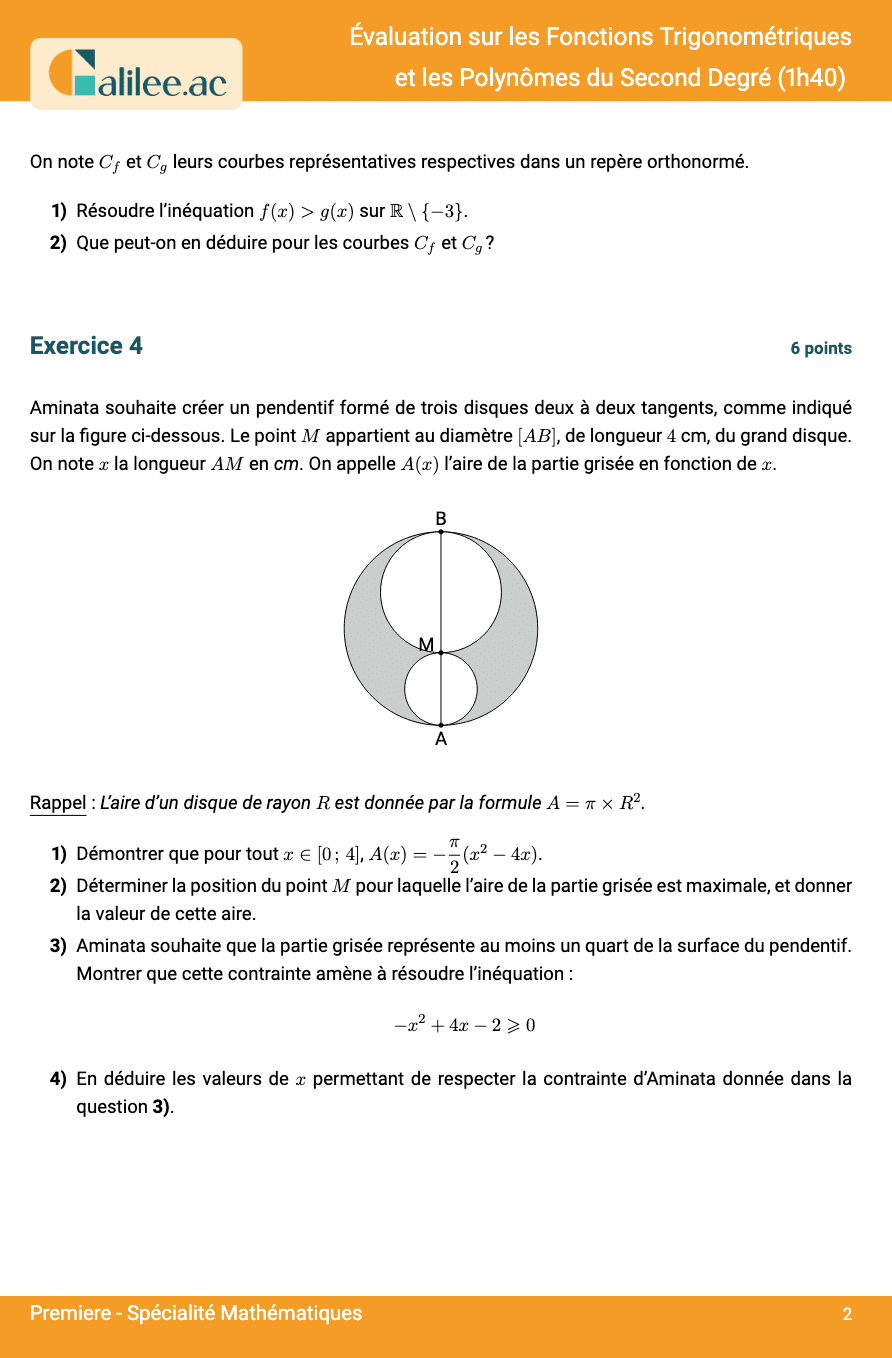 aperçu 2e page evaluation 1ere spe maths trigo 2nd degré