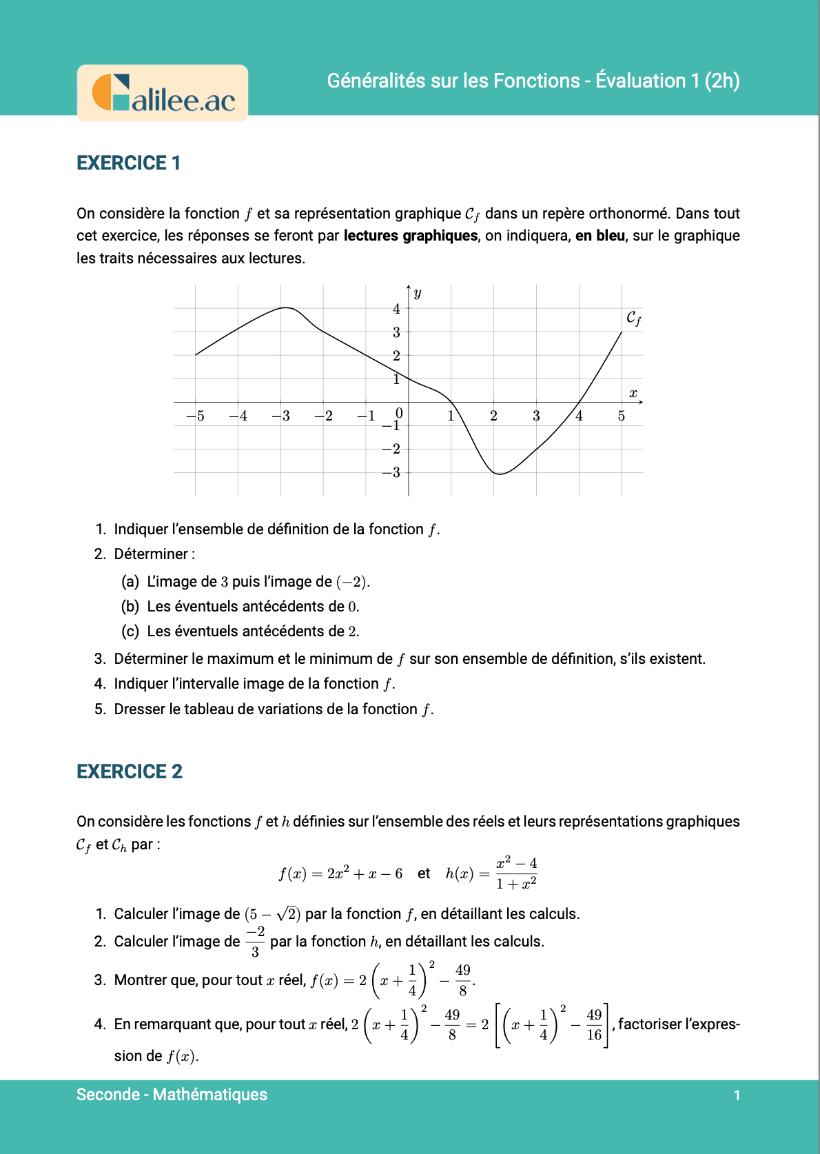 aperçu 1ere page evaluation seconde généralités fonctions 1