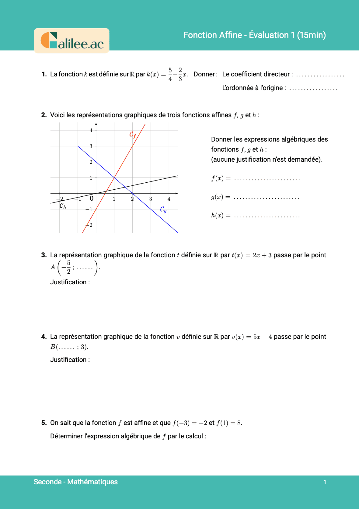 aperçu 1ere page evaluation seconde fonction affine 1