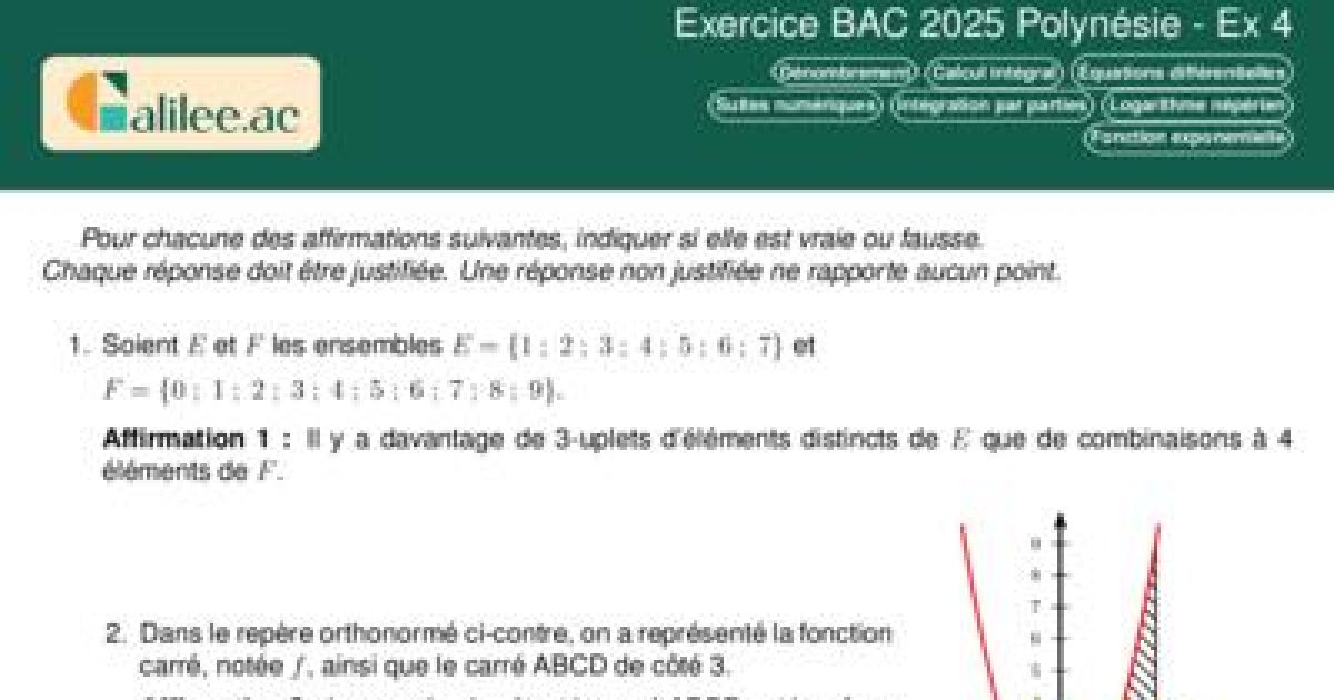 Sujet Bac Corrigé - Dénombrement, Intégrale, Éq Diff - Polynésie Sujet ...