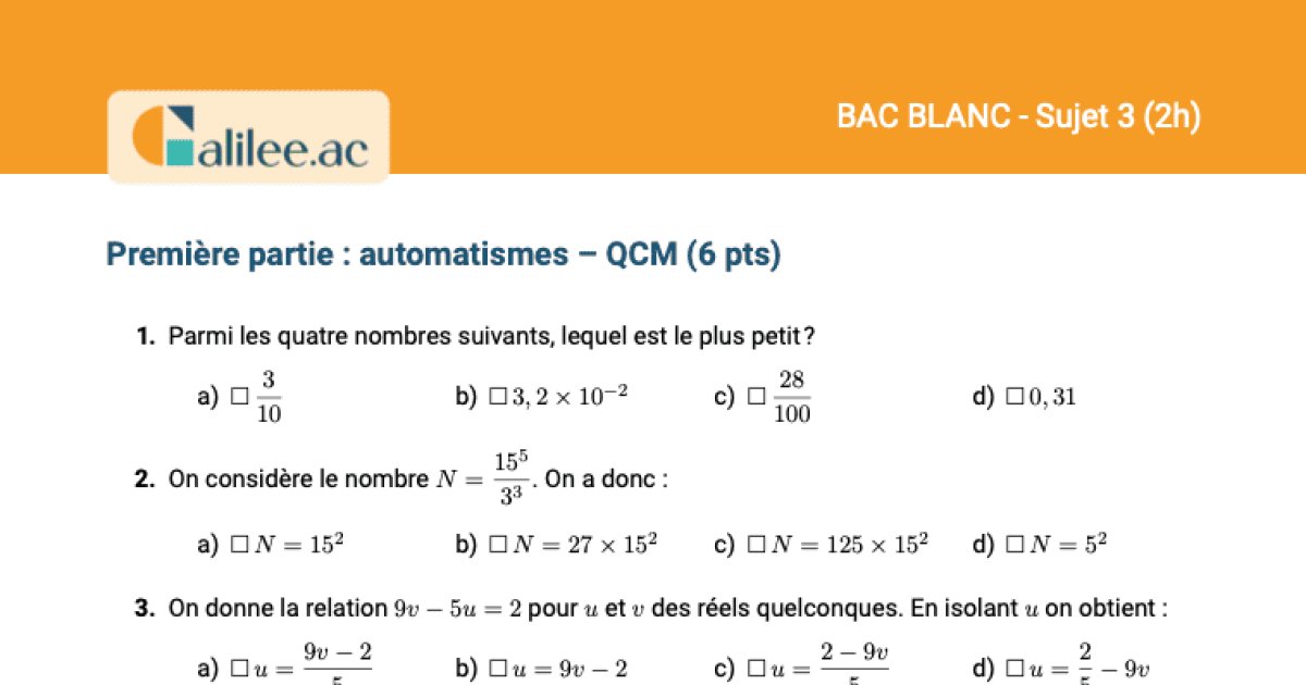 Drous Bac Math BAC BLANC 1ère spécialité maths 3 - Corrigé PDF